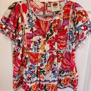 Farm Rio XS Spring Bananas Pintuck Blouse Colorful